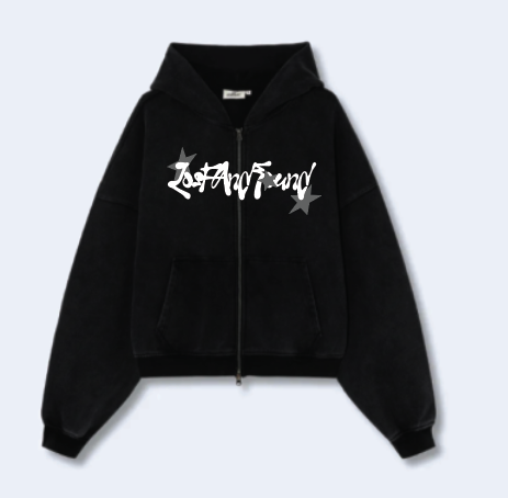 Lost and found - black cropped hoodie with boxy fit